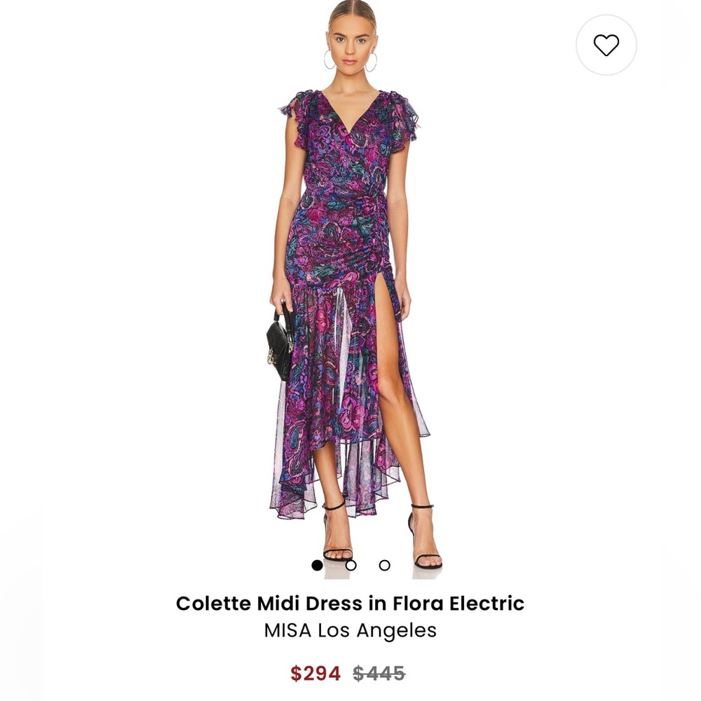 Misa Los Angeles Colette Ruched Floral Print Midi Dress Medium